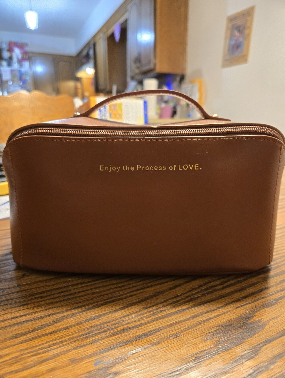 Brown Leather Travel Dopp Kit - "Enjoy the Process of LOVE."